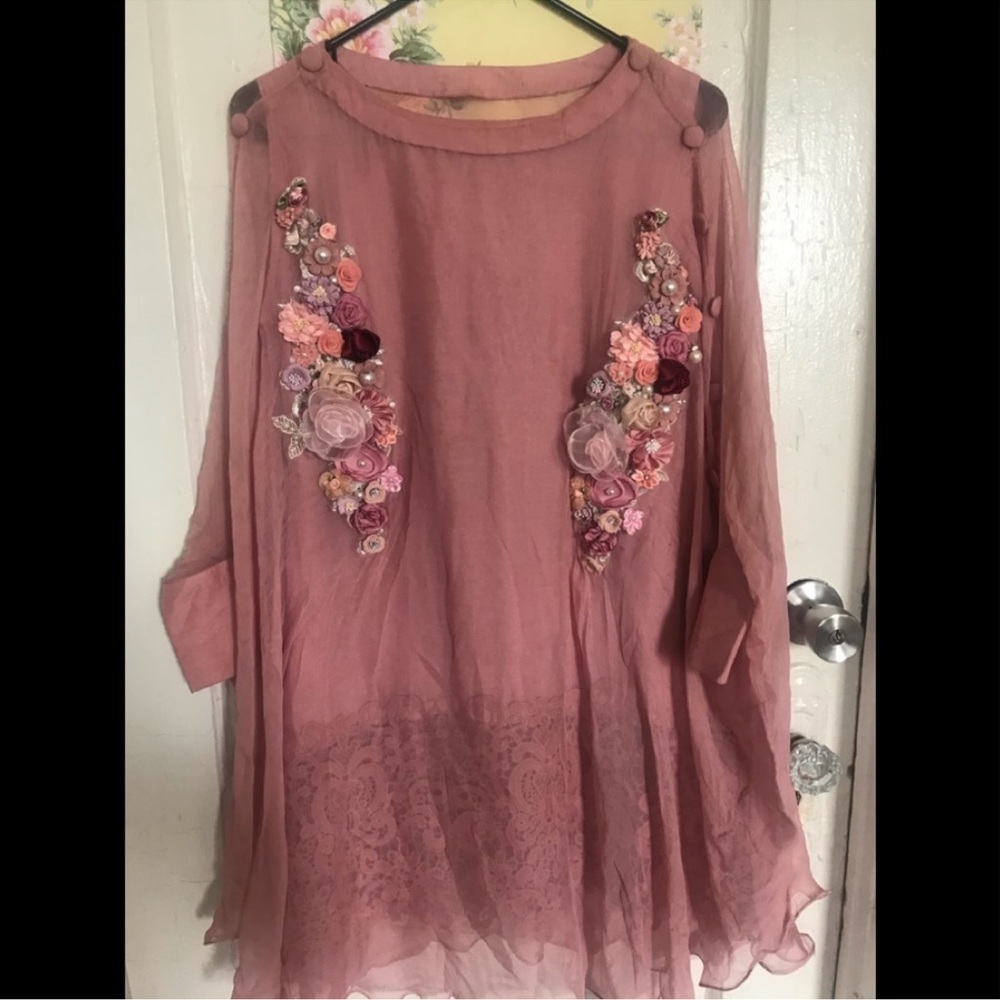 Designer Embroidered Floral Sheer Tunic